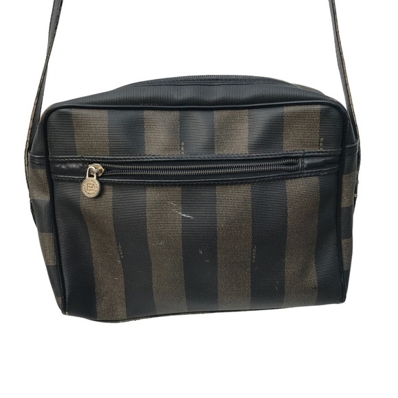 Vintage FENDI striped leather shoulder bag authentic 80s Zucca - Picture 2 of 13